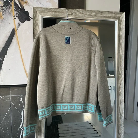 Versace Gray Scuba Bomber Jacket with Turquoise Trim Sz XL - Picture 2 of 13